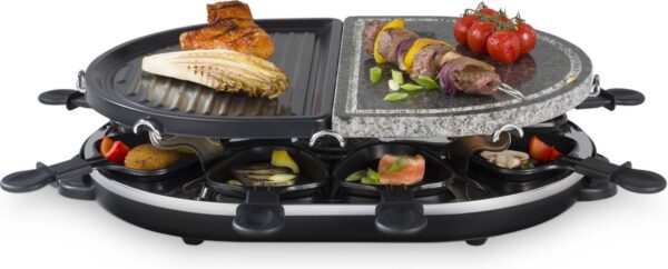 BCC Gourmet & Steengrill - 8 personen - Raclette 2-in-1 - Voor steengrillen en gourmetten - Zwart (8717283423816)