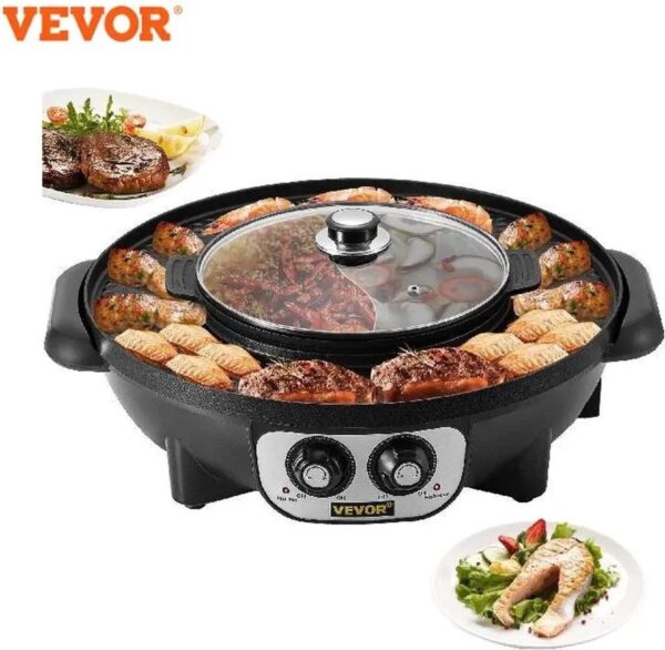 Comfort Living - Vevor Koreaanse BBQ en Hotpot Elektrische Set - Geniet van een Koreaanse Grill en Hotpot Ervaring - Gourmetstel met Steengrill - Zwart (6151200692619)