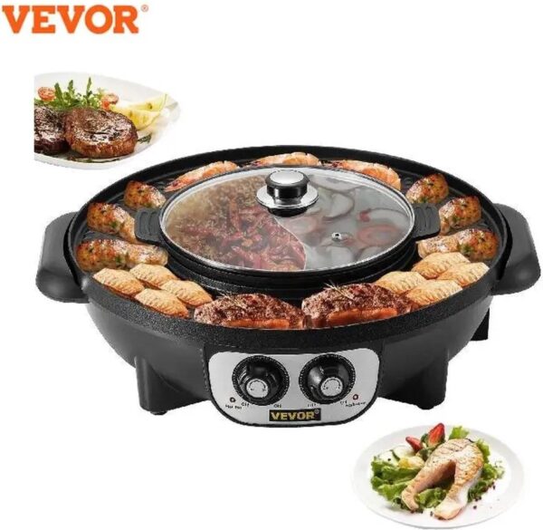 Glowhub - Comfort Living - Vevor Koreaanse BBQ en Hotpot Elektrische Set - Geniet van een Koreaanse Grill en Hotpot Ervaring - Gourmetstel met Steengrill - Zwart (6150501370370)