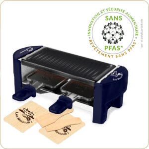 Little Balance 8616 - Raclette & gourmetset - voor 2 personen - incl. 2 pannen, 2 spatels en plankjes - PFAS vrij - 320 Watt - donker blauw (3760240786160)