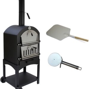 KuKoo Pizza oven buiten - inclusief pizzaschep + pizzasnijder - 64 cm x 43 cm x 156 cm - houtskool -Staal - multifunctionele buitenoven - pizza bbq (5055986115854)
