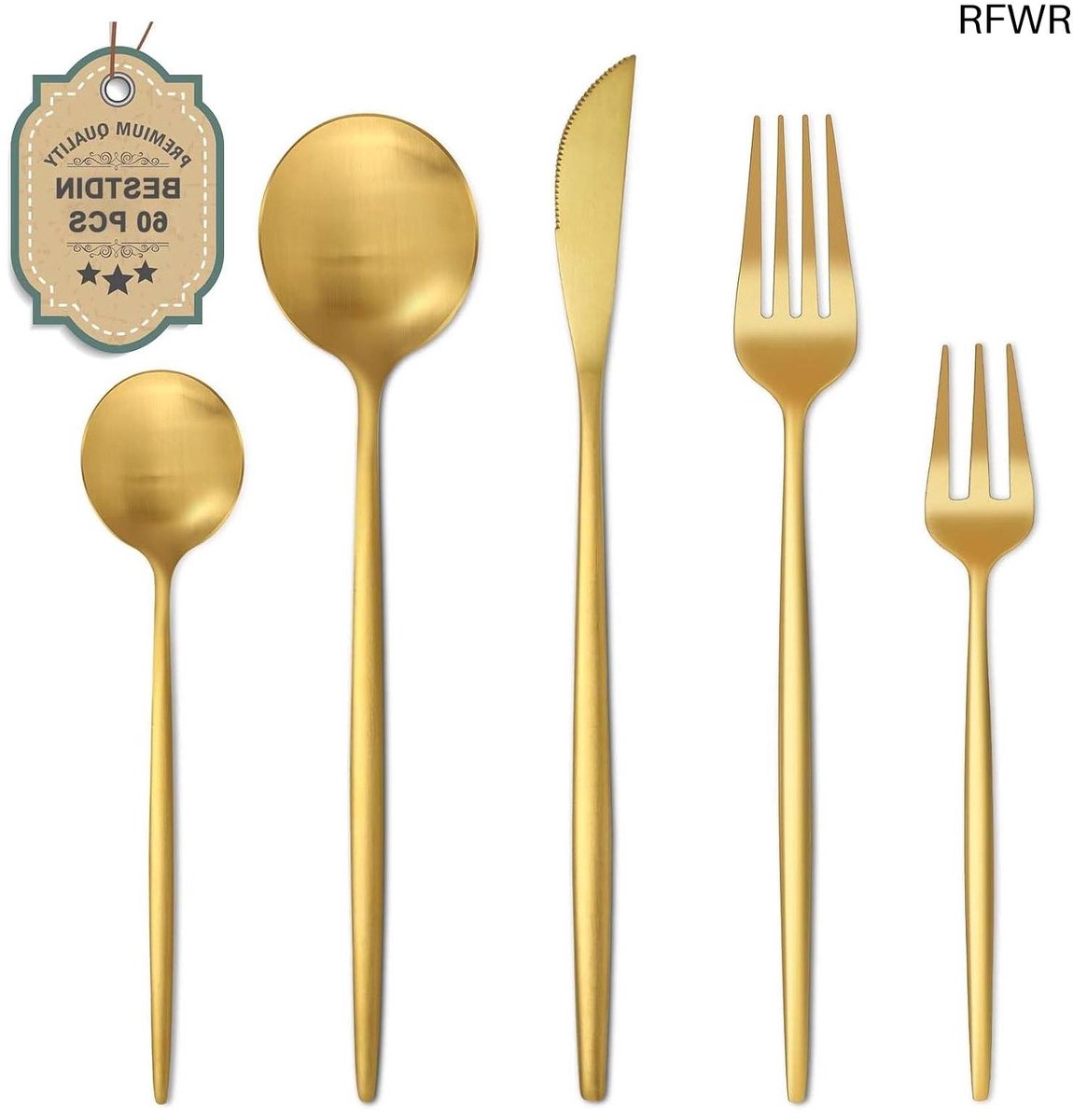 RFWR® 60-delige Bestekset voor 12 Personen in Mat Goud - Hoogwaardig Roestvrij Staal, Vaatwasmachinebestendig (8721316128869)