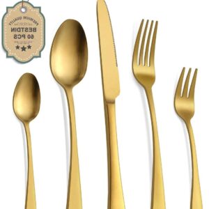 RFWR® Gouden Bestekset voor 12 Personen - 60-delige Roestvrijstalen Bestek - Vaatwasmachinebestendig (8721316128654)