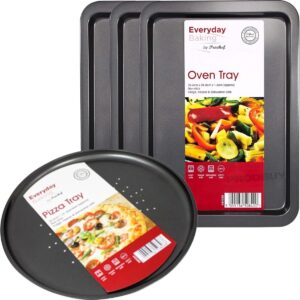 Griddle Set van 3 en Non-Stick Pizza Bakplaat Bundel | Geschikt voor Ovenbakken | Medium Ovenbakplaten en 32cm Pizza Bakplaat (9101043648806)