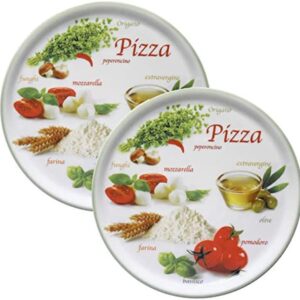 Groene Pizzaplaat Ø 32 cm - Grote Porseleinen Borden voor 2 Personen met Motieven en Letters (6153832125114)