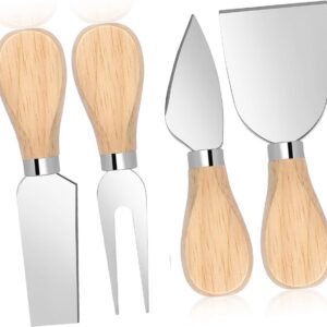 Kaasmessenset van 4 Stuks - Roestvrij Staal en Houten Handvat - Perfect voor Kaas en Desserts (9101014194110)