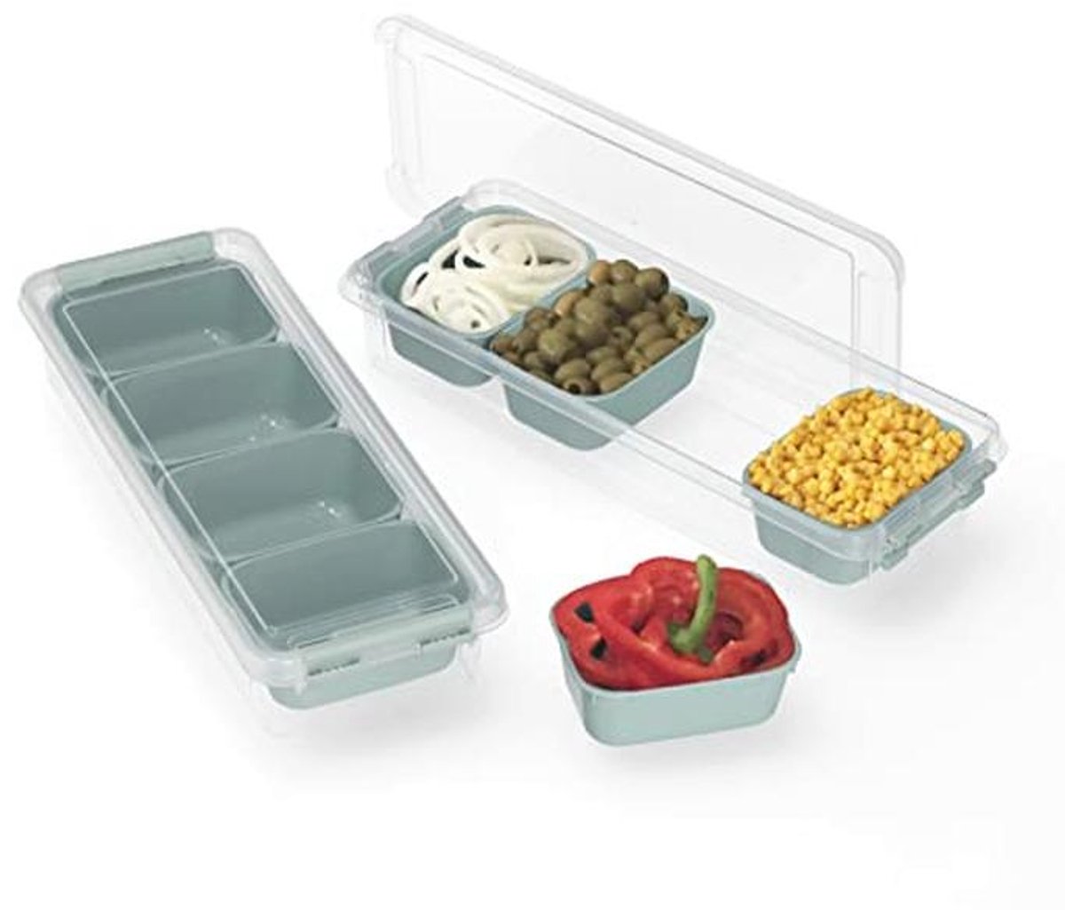 Pizzabedingstation met 4 inzetstukken en deksels - ideaal voor verse ingrediënten (9101002583704)