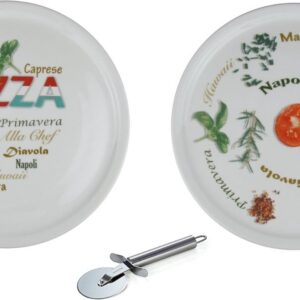 Pizzaborden Set XXL met Pizzasnijder - 30 cm Porselein met Decoratie (9101043282291)