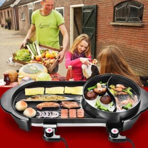 Pro-Care 2in1 - Dual Aziatische HotPot - Grill Bakplaat - Gourmetten - Bouillon fondue, 5 - 7 personen - 2000W - Anti Aanbak Laag - 71cm Lang! (8714176006354)