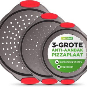Ronde Pizza Bakpan Set - Geperforeerde Nonstick Bakvorm met Silicone Handvatten - Geschikt voor Vaatwasser (9101043515399)