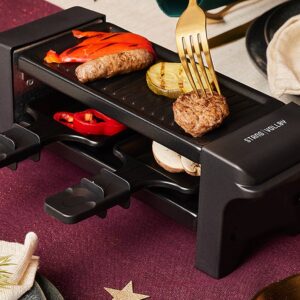 StangVollby GRILLA Gourmet Set voor 2 Personen - Klein Gourmetstel - Elektrische Grillplaat - Raclette Gourmetset - Grillen - Bakken - Anti-aanbaklaag - Gourmetten - Kerst Tafelen - Zwart - Kunststof - Gourmetstellen - Gourmet pannetjes - 350W (8720246688443)