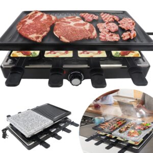 Raclette-Gril Voor 8 Personen Multi-Gril Met Steinplaat En Grillplaat, 1400W Tafelgril - 8 Pannen En Houten Spatel, Stelbaar Temperatuurgeregelde Elektrogril Voor Binnengrillen (0751203705529)