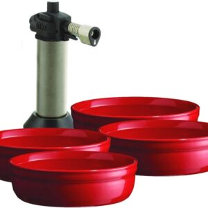 Crème Brûlée Set - Ceramische Schalen met Keukenbrander - 4 Stuks - Rood (9101015239988)