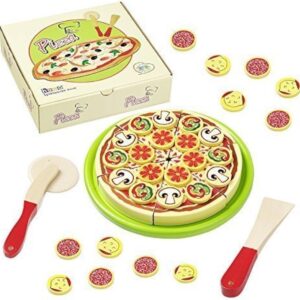 Houten Kinderspeelgoed Pizza met Diverse Toppings om te Snijden (9101079226658)