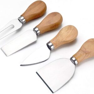 Mini Kaasmessenset - 4 Stuks Roestvrij Staal met Houten Handvat voor Taart en Dessert (9101015606780)