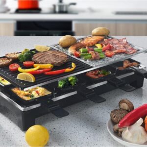SYCK G092 4 in 1 Raclette Grill Pannenkoekenplaat en Baksteen Voor 8 Personen Antiaanbaklaag 1500 W Kaas & Steen (8721277084389)