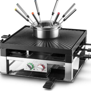 Solis Combi Tafelgrill 3 in 1 796 Gourmetstel 8 Personen - Fondue, Raclette & Grill - Fondueset - Anti Aanbaklaag - 1.3L Fonduepan - Zilver/Zwart (7611210977216)