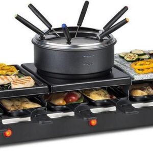 Klarstein Fonduelette XL - Gourmetstel - raclette-grill en fondue 1650W - metalen grillplaat, natuurstenen plaat en crêpesplaat - voor 12 personen (4060656232558)