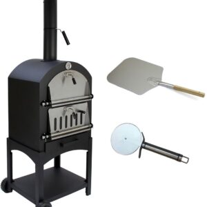 KuKoo Pizza oven buiten - inclusief pizzaschep + pizzasnijder - 64 cm x 43 cm x 156 cm - houtskool -Staal - multifunctionele buitenoven - pizza bbq (5056806826318)