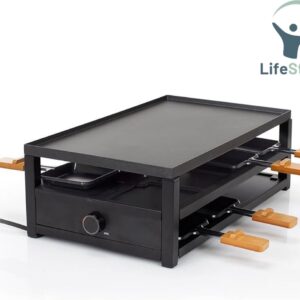 LifeStages - Gourmetstel 8 Personen - Raclette Black Steel - Groot kookoppervlak 44 x 25 cm (8721197522695)