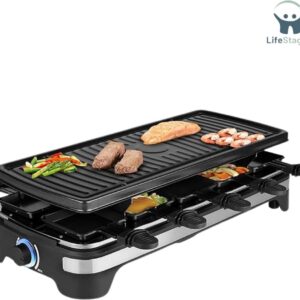 LifeStages - Gourmetstel 8 Personen - Regelbare Temperatuur - Antiaanbaklaag Grillplaat - Afneembare Bakplaat voor Gezellig Koken en Tafelen (8721197522268)