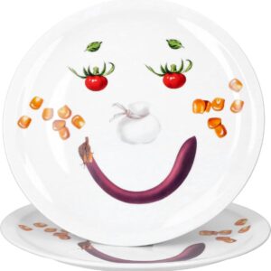 Set van 2 Grote Porseleinen Pizzaborden met Smiley Gezicht - Diameter 30,5 cm (9101109025367)