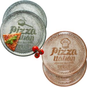 Set van 4 XL Porseleinen Pizzaborden Ø 33 cm - Crème & Groen - Serveerschalen voor Pizza en Antipasti (9101105181845)
