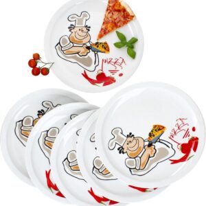 Set van 6 pizza borden Alberto, diameter 30,5 cm, voor 6 personen, grote pizza borden met comic pizzabakker, XL porselein borden (9101107120705)