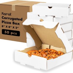 Witte, vetbestendige, gegolfde pizzadozen - Geventileerd en omvormbaar tot bord - 50 Stuks (8 inch) (9101108623144)