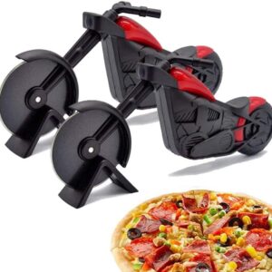 2x Pizza Snijder Motorfiets Vorm - RVS Pizzawiel met Standaard - Scherpe Roller voor Keuken & Cadeau (9101061799160)