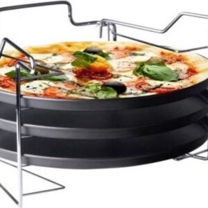 3-Delige Pizzaset met Bakstandaard en Antiaanbaklaag - Geschikt voor 4 Pizza's (9101051620207)