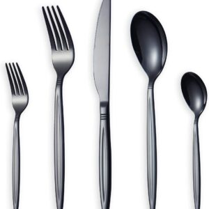 30-Delige Glanzend Zwarte Bestekset RVS voor 6 Personen - Titanium Look (9101030755067)