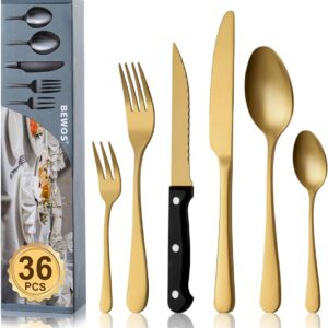 36-delige Gouden Bestekset voor 6 Personen - RVS Bestekset met Steakmessen, Vaatwasmachinebestendig (9101060470350)