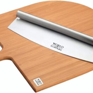 Bamboe Houten Pizzaplank en Mezzaluna Pizzasnijder Set - 34 x 35 cm (9101138766200)