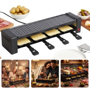 Cheqo® Raclette Grill - Gourmetset - Raclette Gourmet Set met Grillpannetjes en Houten Lepels - Verwijderbare Grillplaat - Indicatielampje - Gourmet En Raclette - Mini-Pannetje - Gourmetten (8721458000870)