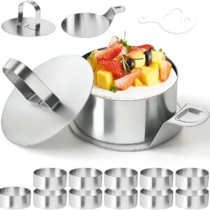 Dessertringen Set - Mousse Ringen - Bakken & Presenteren - 12 Delig Inclusief Stencils - 8 cm Diameter - Zilver (9101178278671)