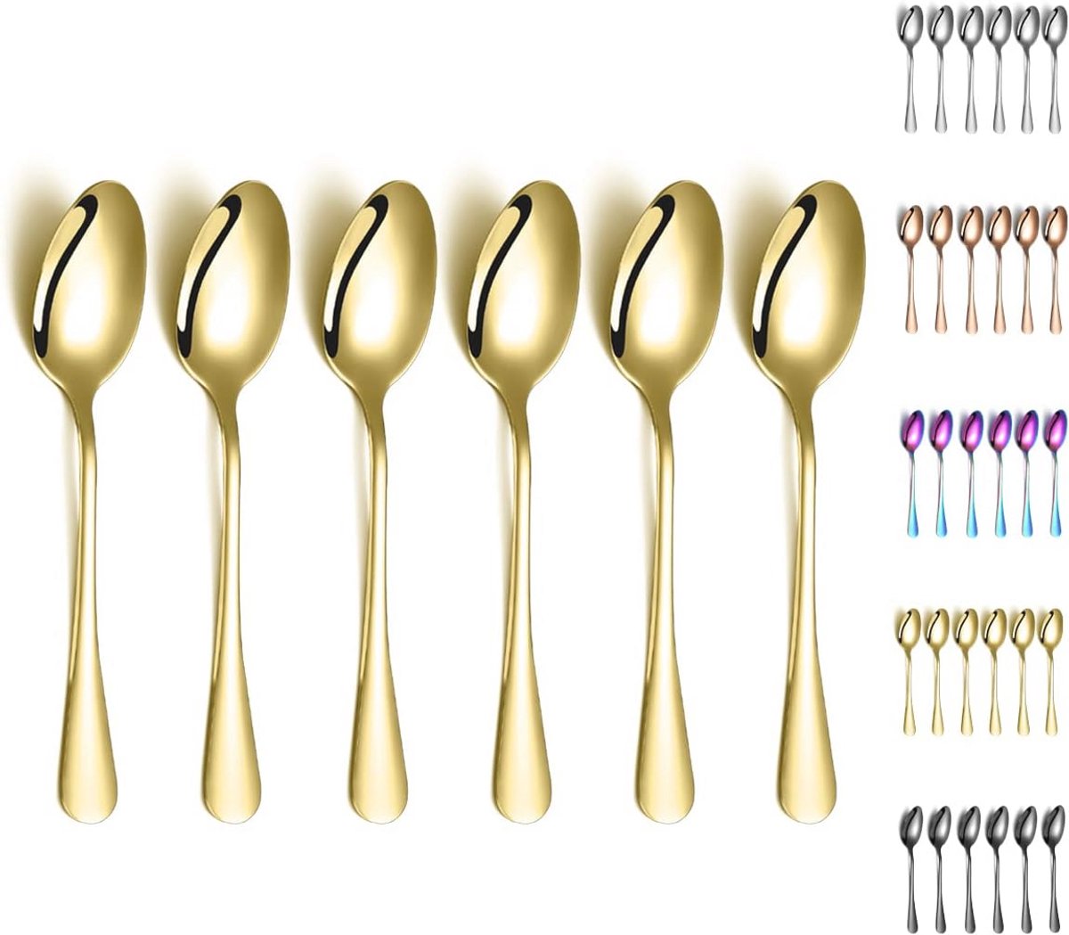 Gouden eetlepels set van 6 - Roestvrijstalen tafellepels met titanium gouden plating (9101039105115)