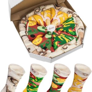 Grappige Sokken in Pizza Doos - 4 Paren Sokken met Diverse Patronen voor Dames en Heren (9101095071034)