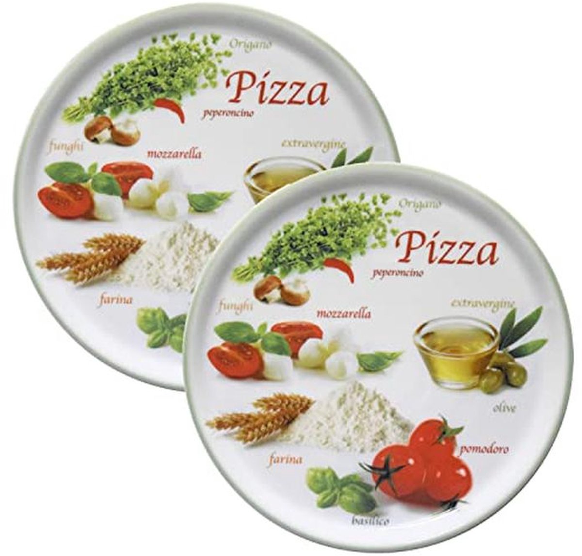 Groene Pizzaplaat Ø 32 cm - Grote Porseleinen Borden voor 2 Personen met Motieven en Letters (6153832125114)