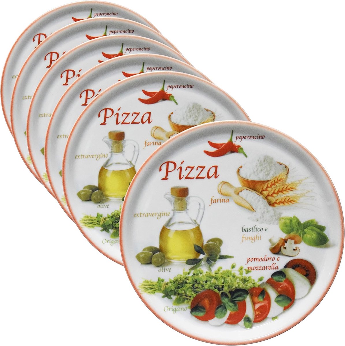 Grote Pizzaborden Porselein 33.8 cm - Set van Borden met Italiaanse Decoratie voor Pizza en Serveren (9101149482168)