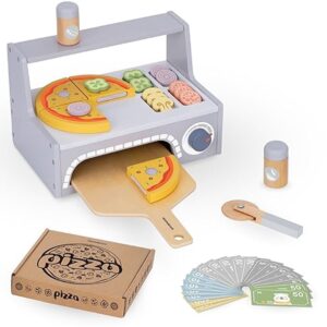 Houten Pizza Bakset voor Kinderen - Pizza Oven Set met Snijplank, Pizzastukken en Beweegbare Pizzasnijder (6153925486481)