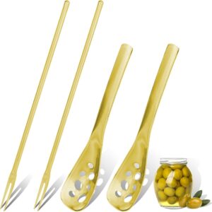 Olijflepel Augurkvork - Keukengerei Set - Serveren van Hapjes - Roestvrij Staal SUS304 - Goud (9101169196687)