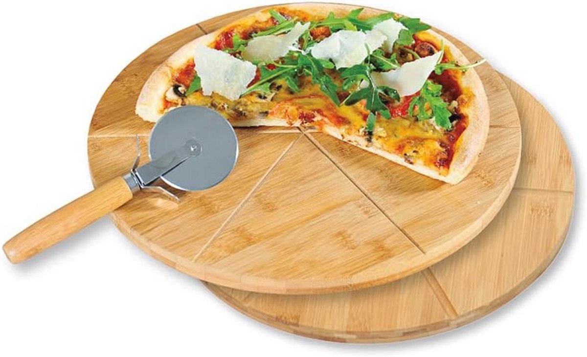 Pizzabord met Pizzasnijder Set van Bamboe - Ø 32 cm, Dikte 1 cm - Geschikt voor Thuisgebruik (9101015759400)