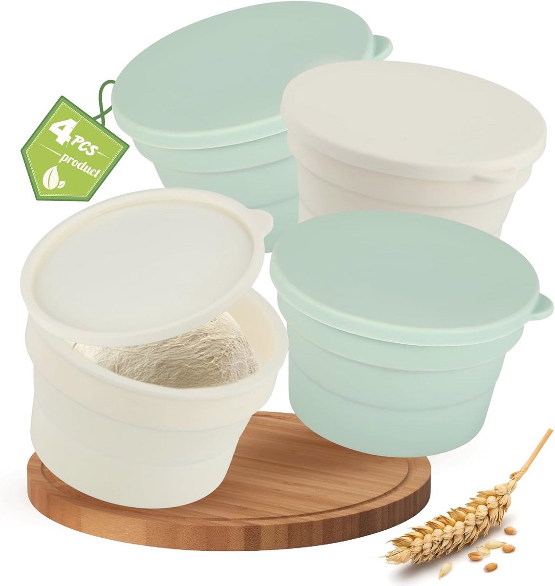 Pizzadeeg Fermentatiecontainer Set van 4 - Opvouwbaar Siliconen Pizzakarton 600ml (9101065305084)