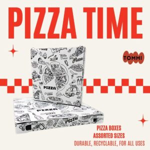 Pizzadozen Karton - Verpakking Pizza - Afhalen Bezorgen - Stevig Materiaal - 60x40x5 cm - Wit Zwart (9101174825060)