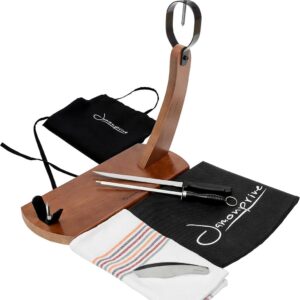 Professionele Gelakte Hamhouder Set met Mes, Spatel, Deksel, Doek, Schort en Tongs - Voor Serrano, Iberische en Italiaanse Prosciutto (9101032808570)