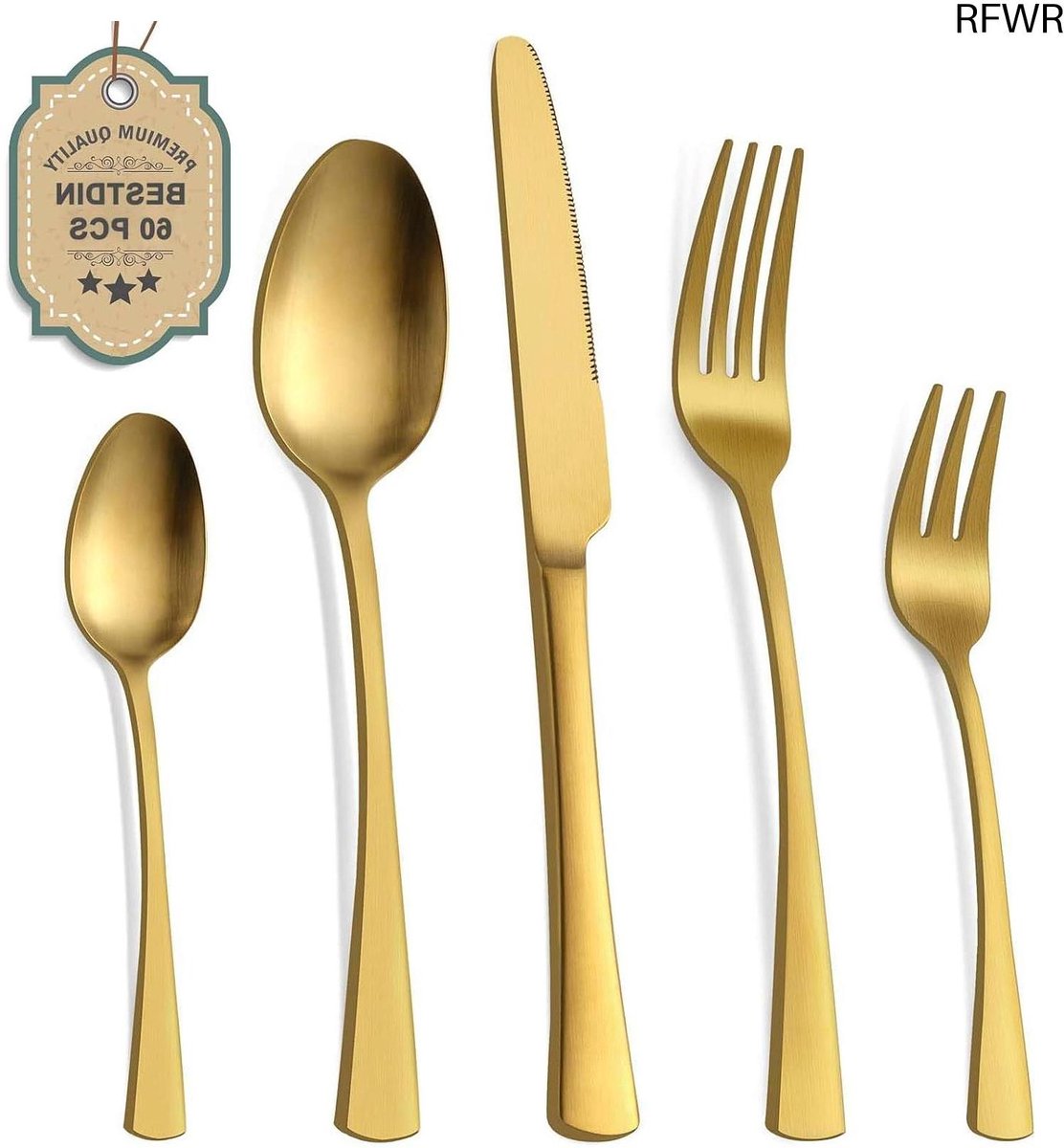 RFWR® Gouden Bestekset voor 12 Personen - 60-delige Roestvrijstalen Bestek - Vaatwasmachinebestendig (8721316128654)