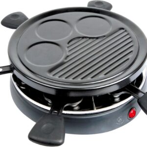 Royal Swiss® Raclette Grill 6 Personen - 800W - 6 Pannetjes - Antiaanbak - Rond Model - Multifunctionele Tafelgrill - BBQ & Eierplaat - Familie Set (5407006730743)