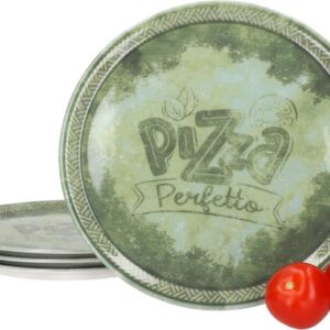 Set van 4 Grote Groene Pizzaborden van Porselein, Ø 31,5 cm, Stapelbaar (9101128896344)