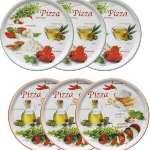 Set van 6 pizzaborden 32 cm wit porselein groen en rood (9101061576211)